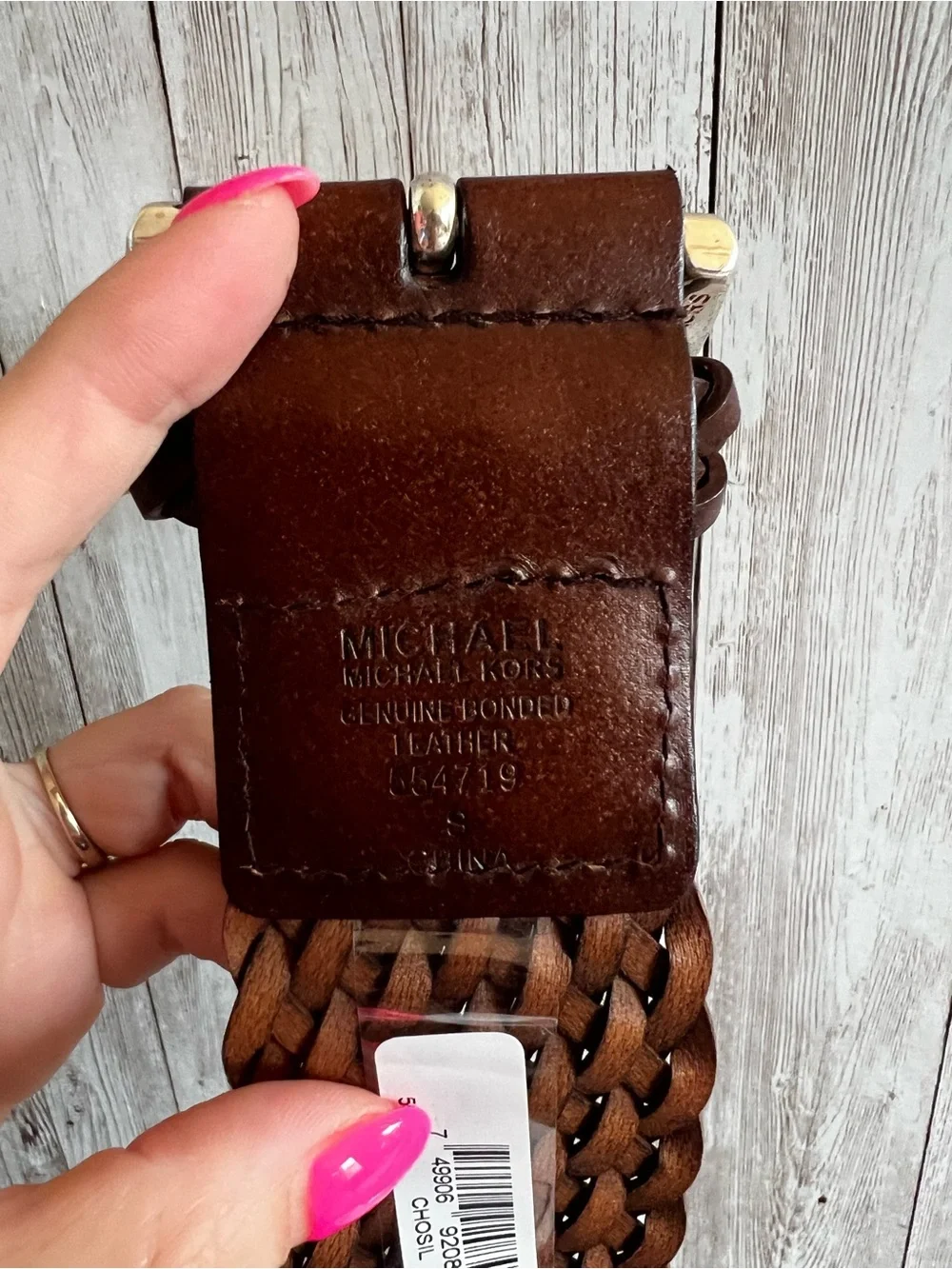 Michael Kors Woven Leather Belt in Rich Brown with Silver Buckle Small